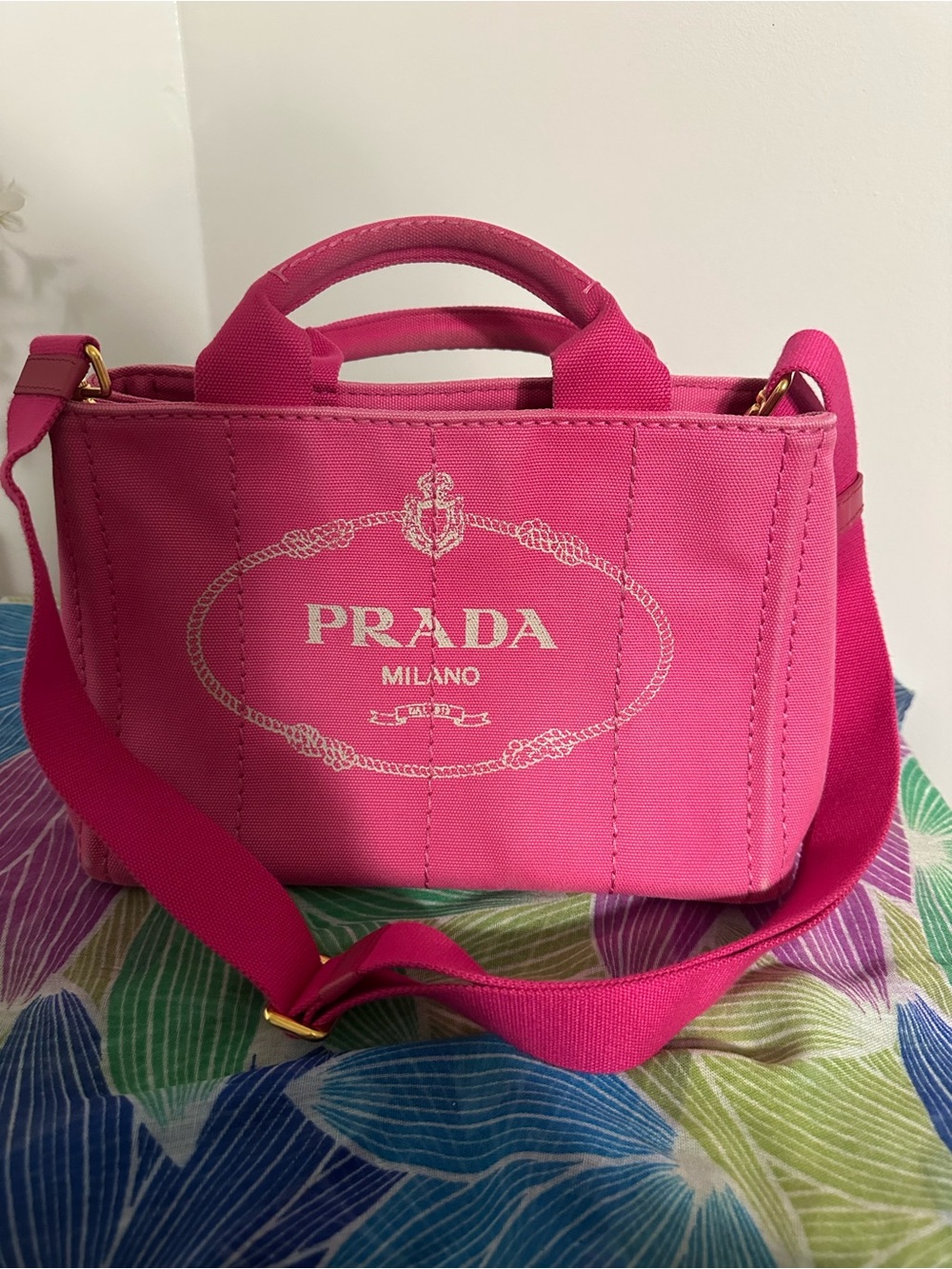 Prada Pink Canvas Logo Tote with Shoulder Strap